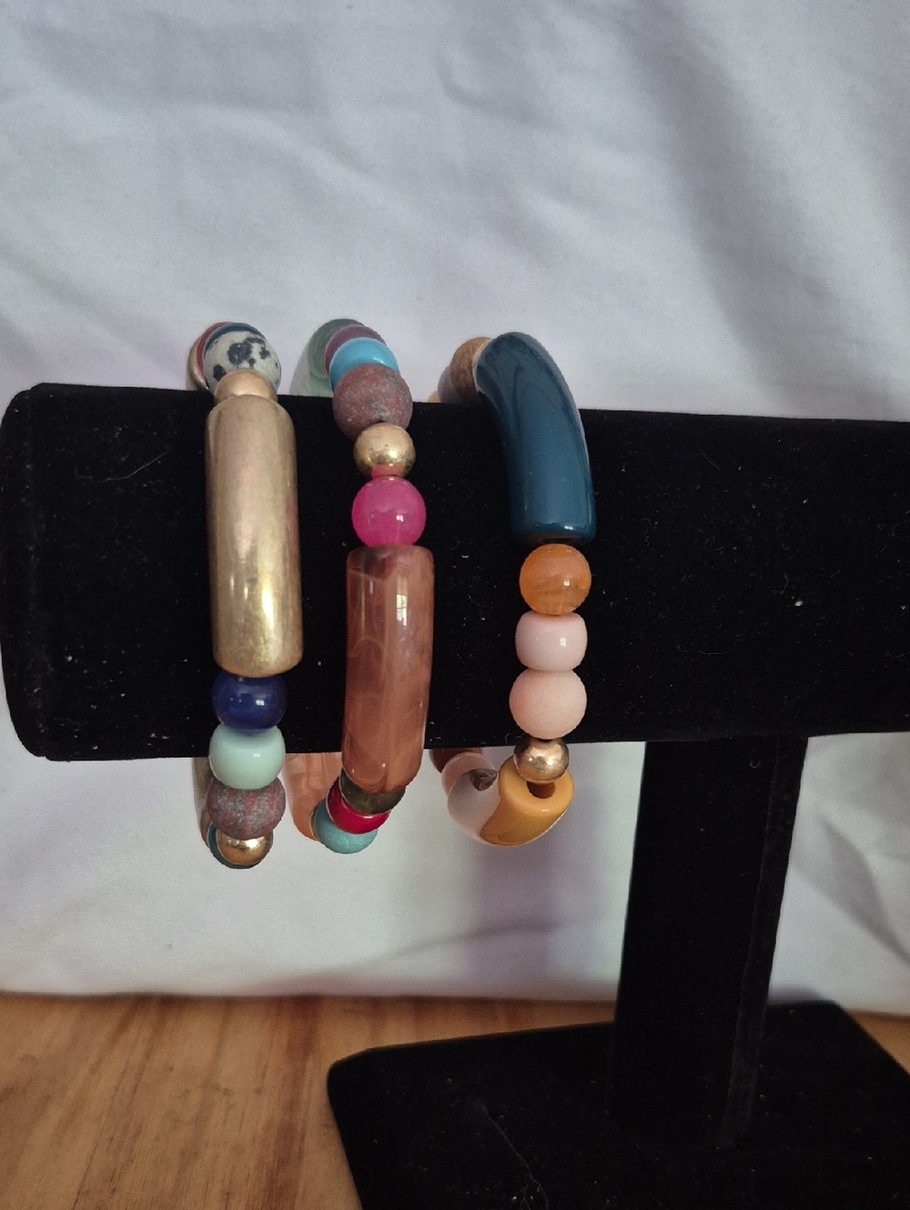 Colorful Mixed-Bead Women’s Bracelet Set - Pink, Teal, Gold Accents